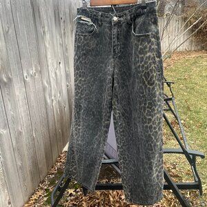 Dazy Leopard Print Barrel Jeans Sz L Animal Print Wide Leg Y2K Streetwear